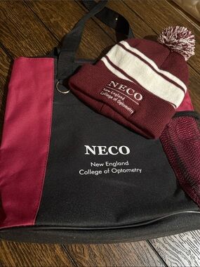 Maroon and Black Tote Bag with Matching Beanie